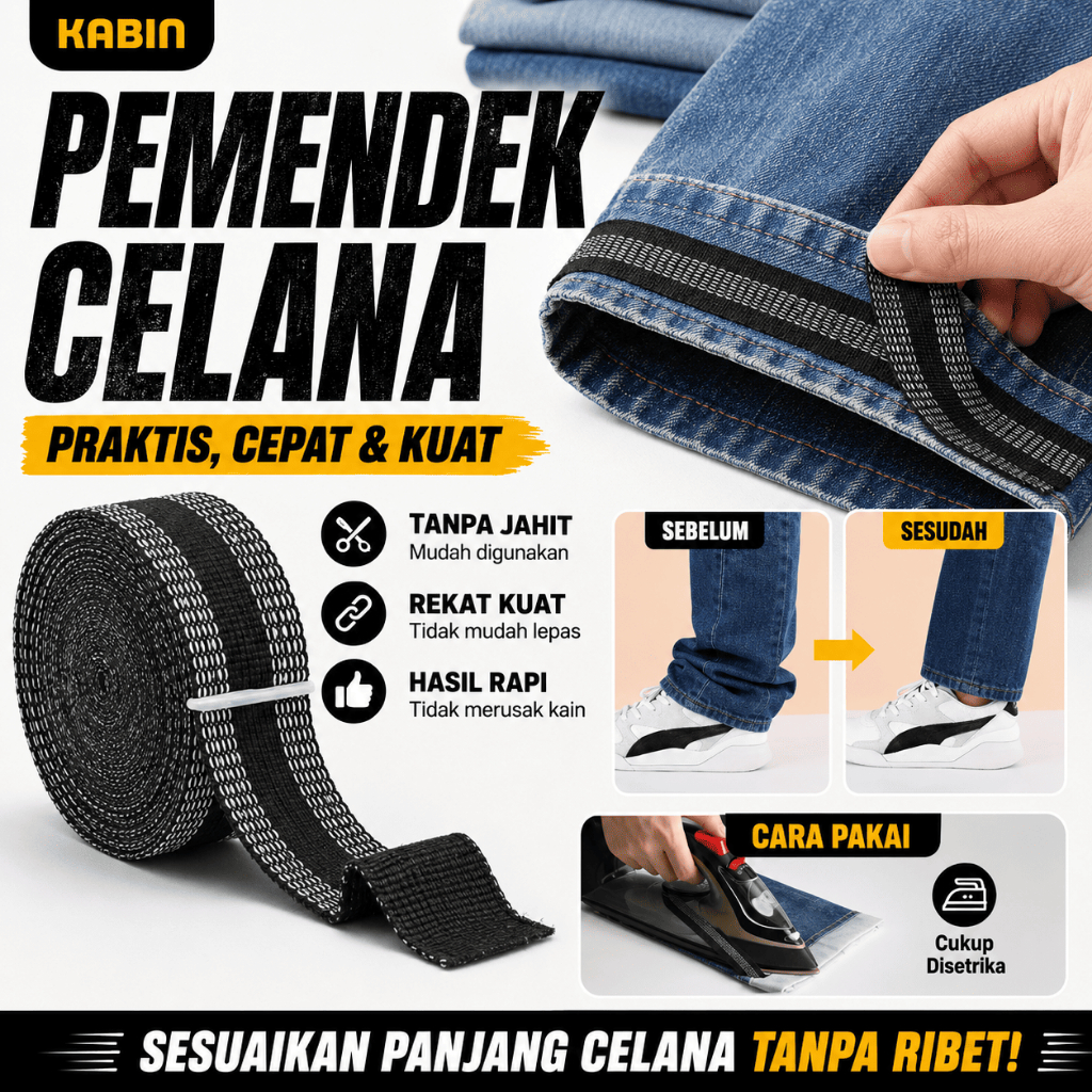 Lem Jeans 1M Pemendek Celana Jeans Tanpa Jahit UKURAN 100CM Pant Edge Shorten Self Adhesive F1411