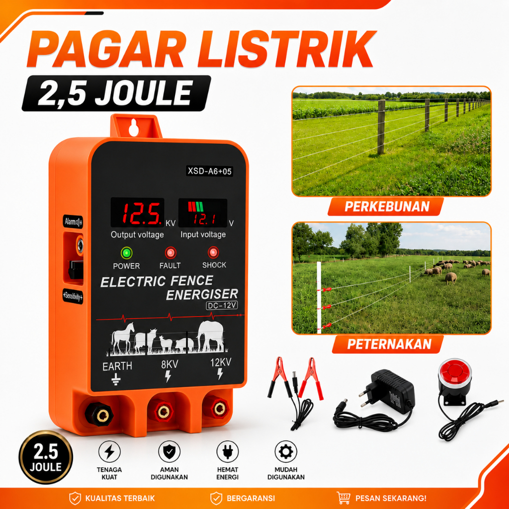 Pagar Listrik 1 Joule / 1,5 Joule /2,5 Joule Electric Fence Pengaman Hewan Ternak & Lahan Pertanian