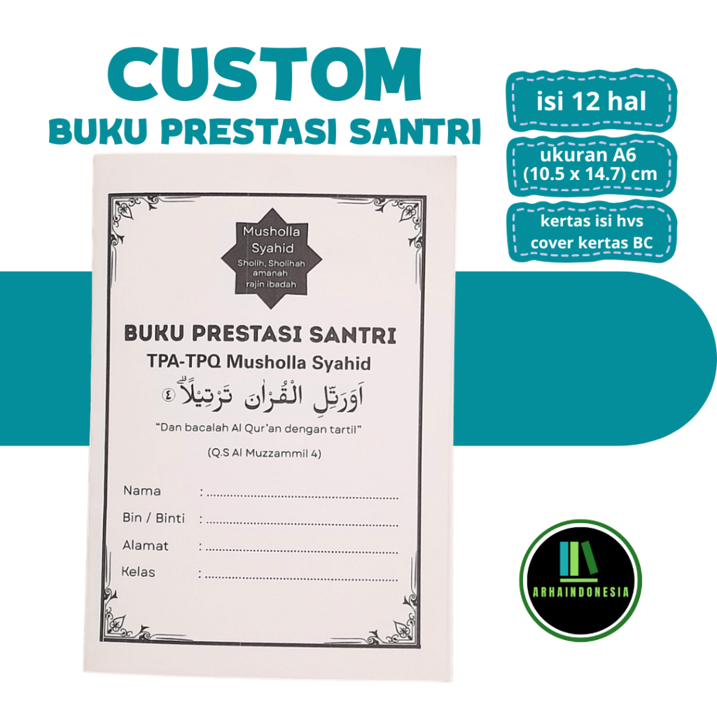 Custom Cover Buku Prestasi Santri TPQ TPQ (TULISAN HITAM SAJA)
