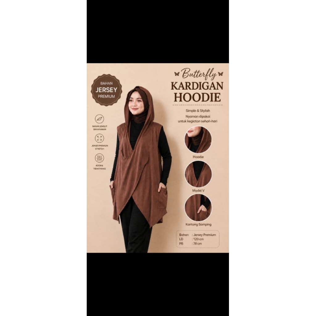 Kardigan Hoodie Wanita Hijab Instan / Kardigan Hoodie Olahraga Hijab / Kardigan Hoodie Bahan Jersey