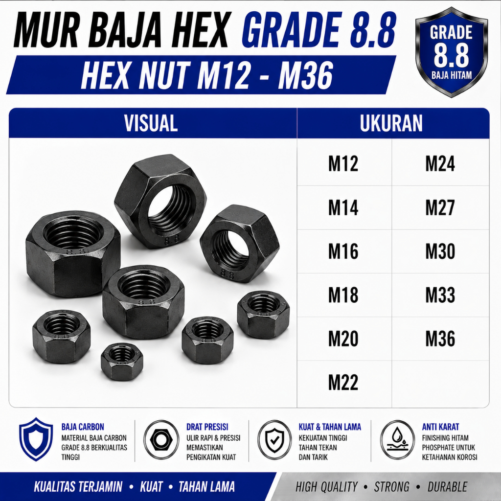 Mur Baja M36 / Mur Hex M36 / Mur Hexagon M36 / Mur M36 / Hex Nut M36 Grade 8.8