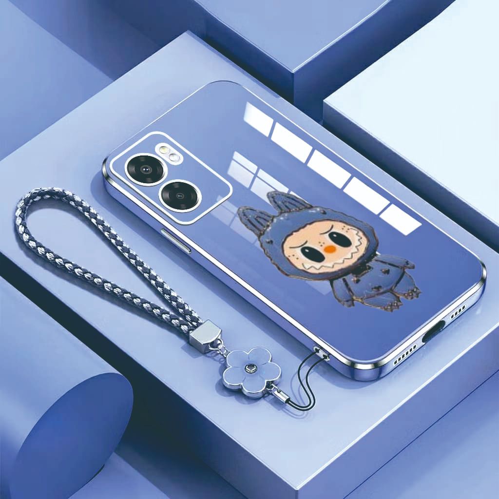 Casing Oppo A57 A77s Case Labubu Mirror Stand Premium Free Tali Bunga