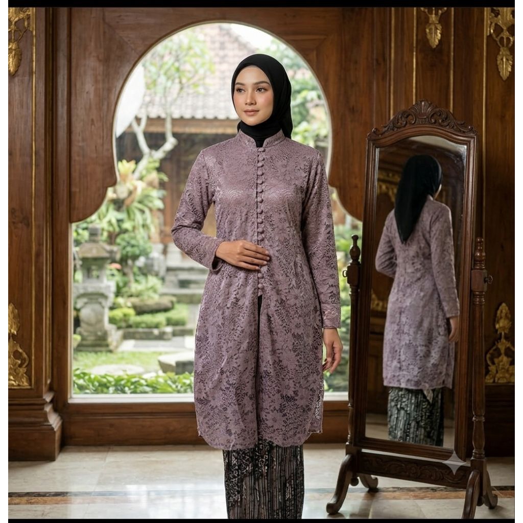 Atasan Kebaya Tunik Kancing Seribu Jumbo Ld 130 Free Hijab Kebaya Ibu Hajat,Ibu Besan,Pagar Ayu,Keba