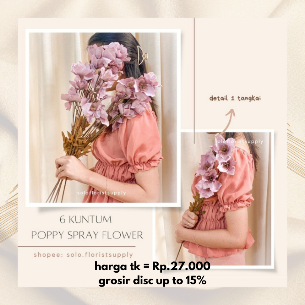6 CABANG POPPY FLOWER SPRAY BUNGA POPPY ARTIFICIAL FLOWER BUNGA CORN POPPY PALSU BUNGA HIAS BUKET DE