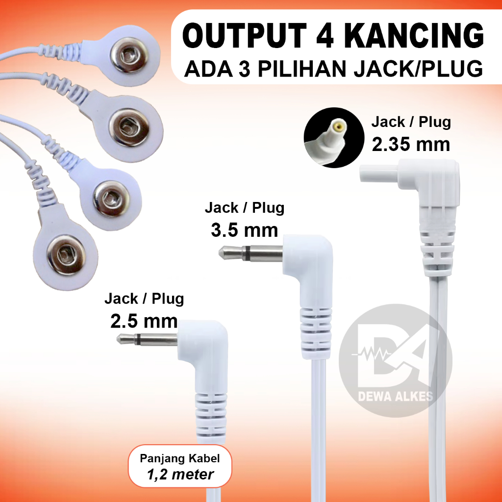 Kabel TENS EMS Out Put 4 Kancing  | Plug 2.5mm  dan 3.5mm