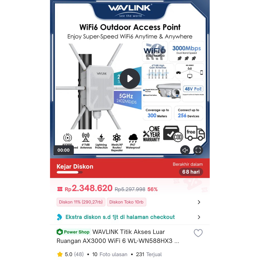( BEKAS) AP ROUTER WAVLINK AX3000 WIFI 6 dual band (BEKAS )