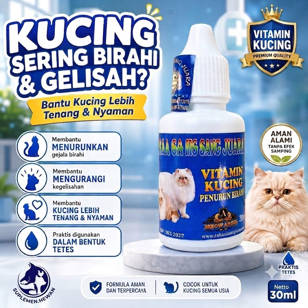 Vitamin Kucing Penurun Birahi 30ml – Vitamin Tetes Kucing Jantan Betina Bantu Kurangi Gelisah Saat B