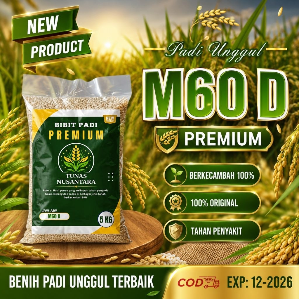 Benih padi Genjah M60 D umur panen cepat 60 hari panen kemasan 5kg original