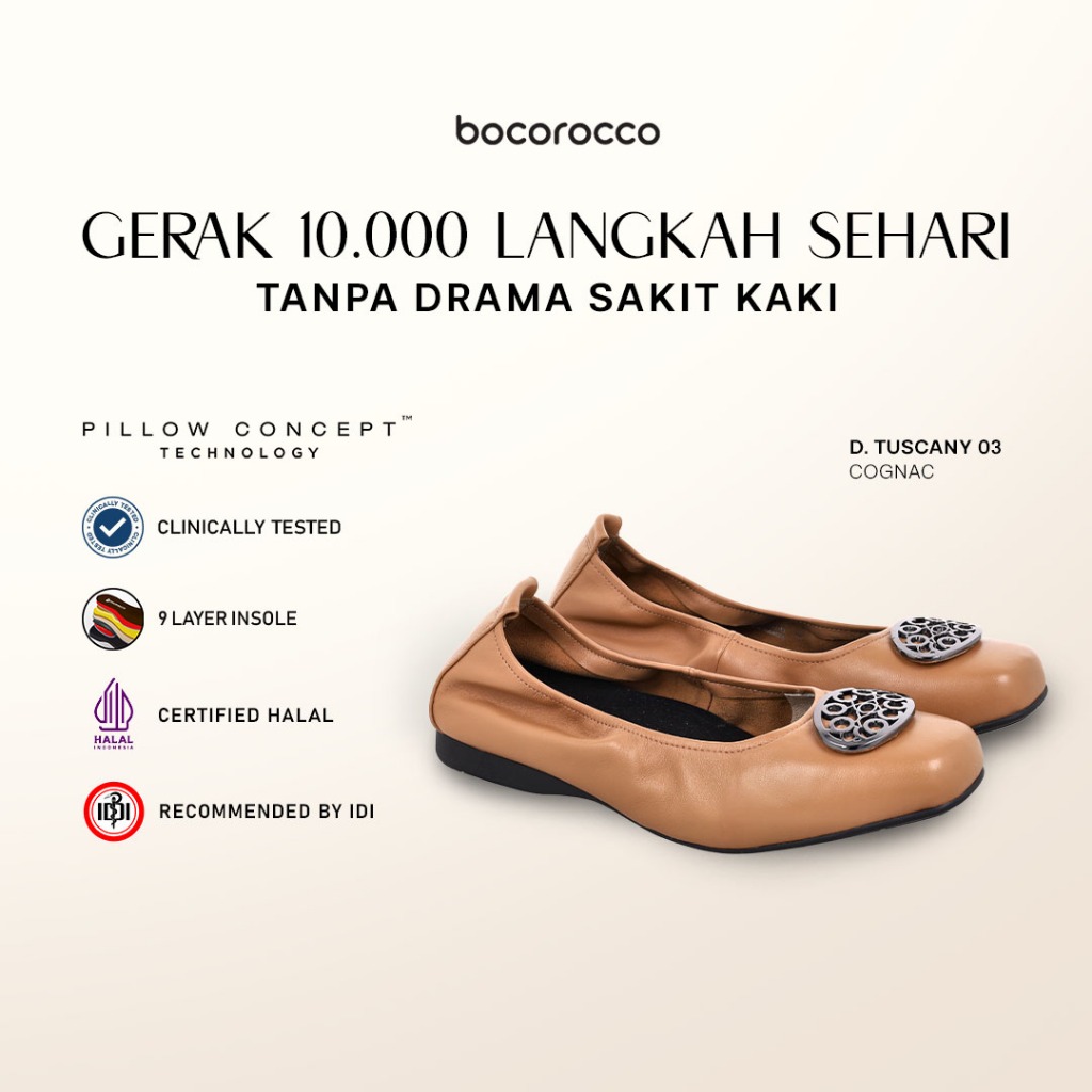 Bocorocco D. Tuscany 03 Cognac - Sepatu Flat Wanita Kulit Asli