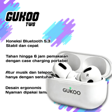 GUKOO TWS Noise Cancelling Wireless Earphone, Kualitas Suara Jernih