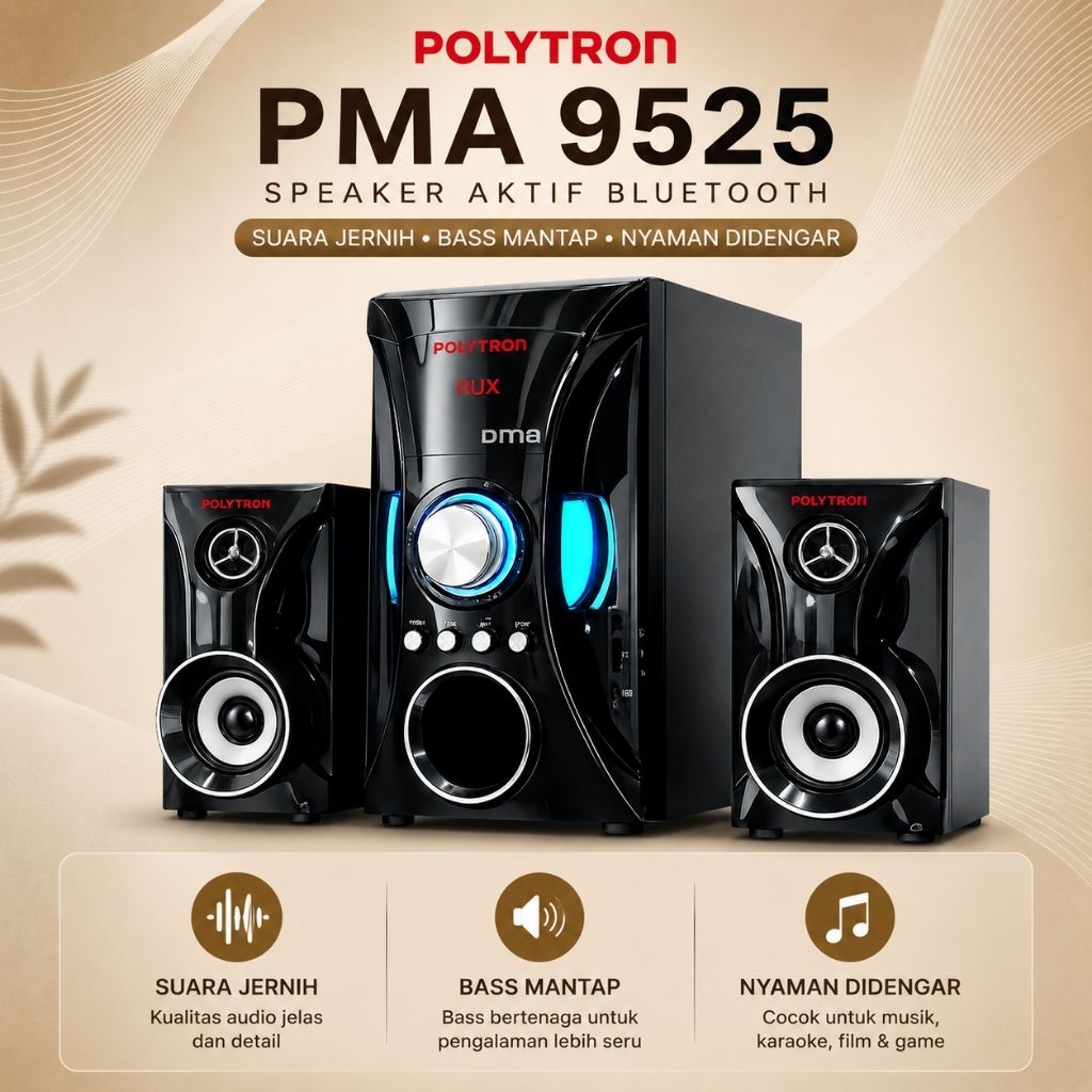 Speaker Aktif Polytron PMA 9525 Bluetooth USB FM Radio Karaoke Audio System Multimedia Suara Bass Ma