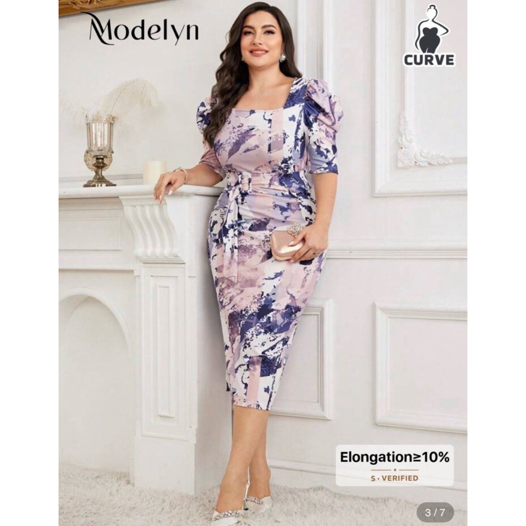 Modelyn Plus Graphic Puff Sleeve Dress
