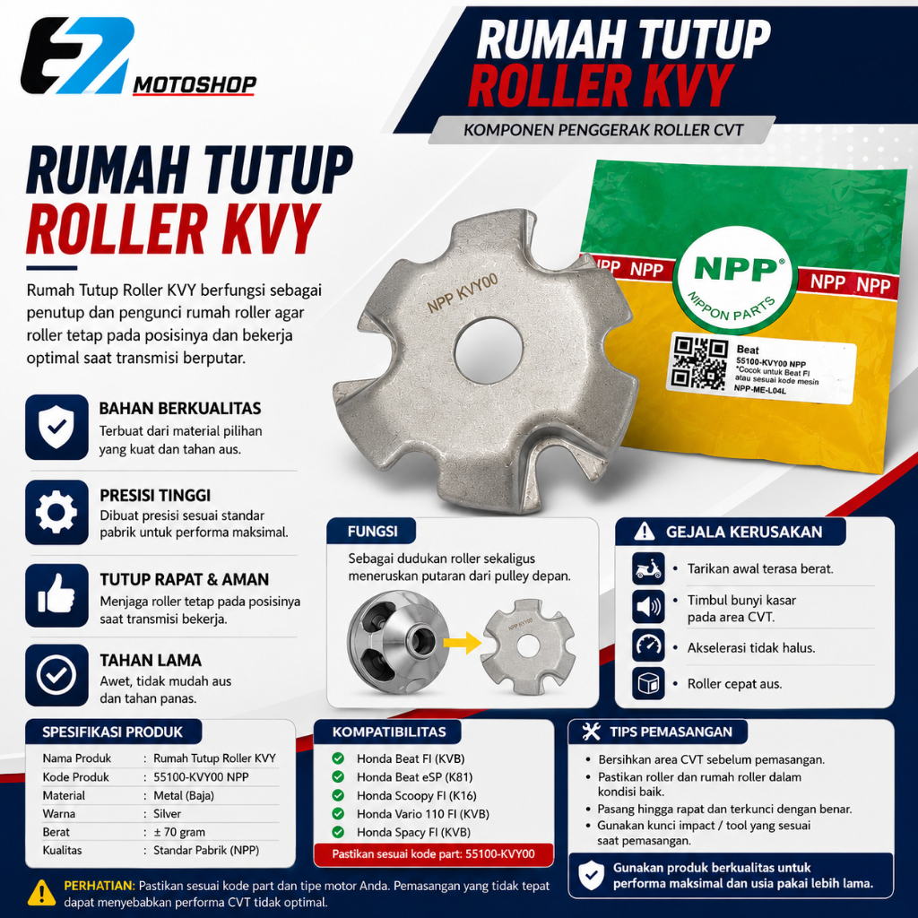 Tutup Rumah Roller NPP KVY Honda Beat Karbu 2008 2012 Scoopy Karbu Spacy Karbu Cover Rumah Roller CV