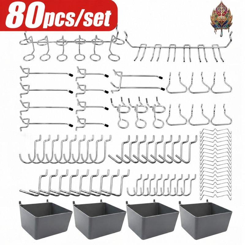 1 Set Pegboard Hook Dan Aksesoris 80pcs Untuk Rak Dinding Penyimpanan Alat Rumah Bengkel