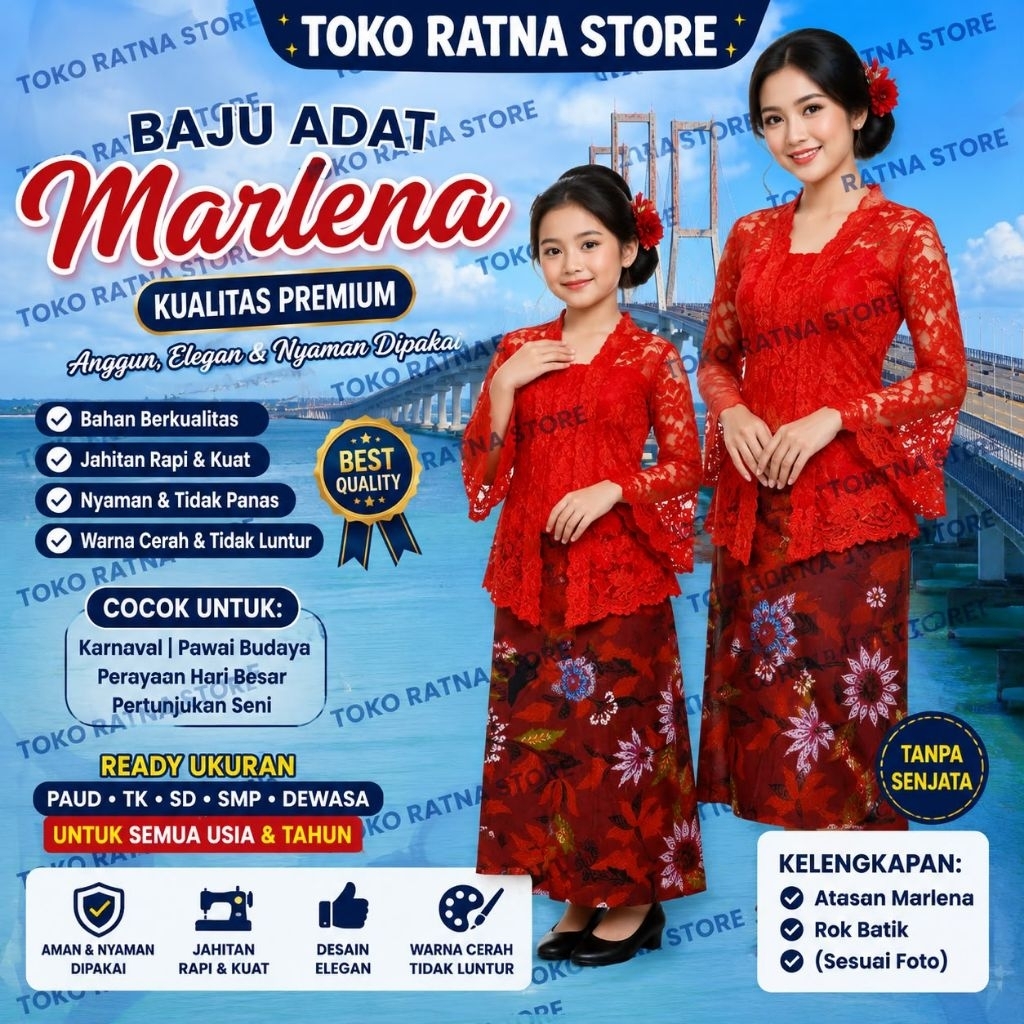 Baju kebaya marlena anak-dewasa/ setelan Kebaya marlena anak-dewasa / baju adat khas madura cewek
