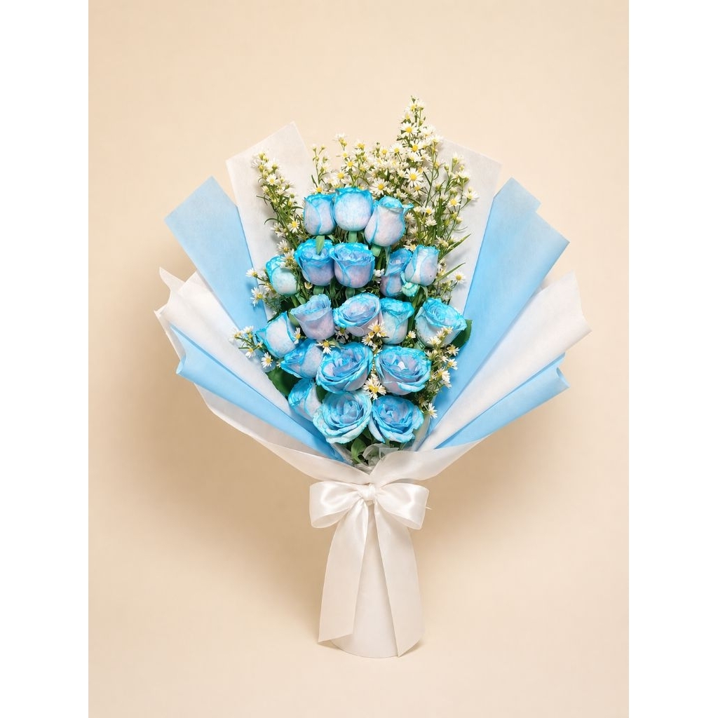 Buket bunga mawar biru