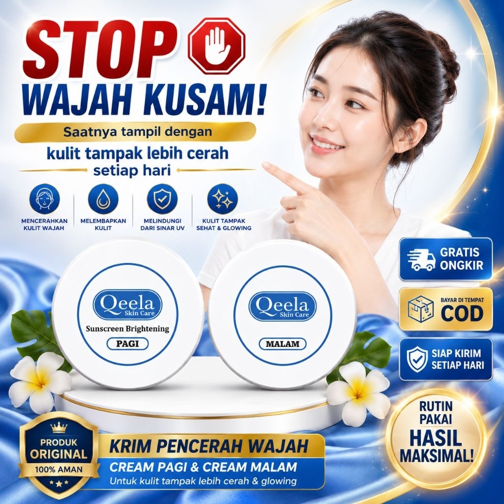 Krim Pencerah Wajah BPOM untuk Pria dan Wanita / Krim Pencerah Kulit Kusam / Qeela Skincare Pencerah