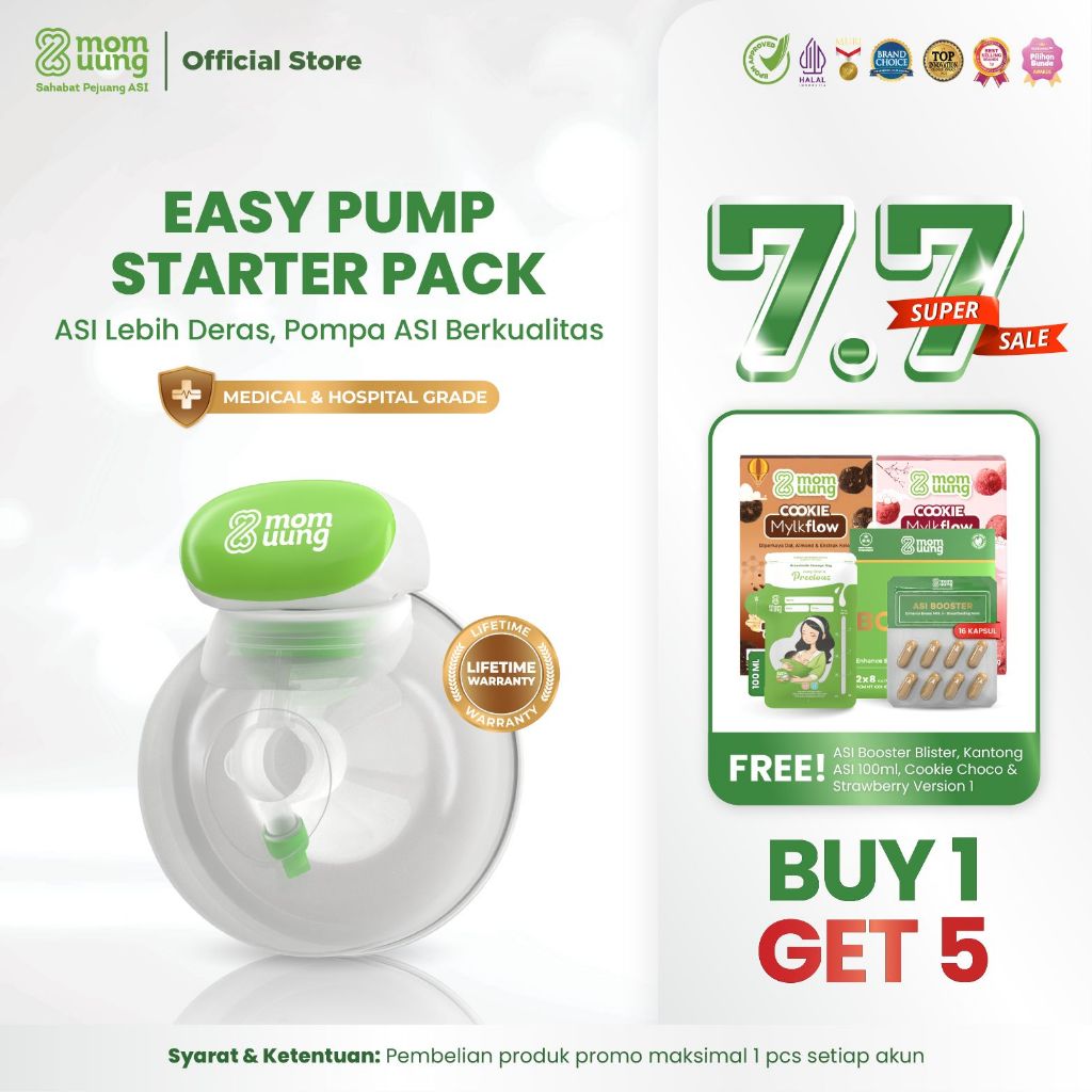 [7.7 SUPER SALE] BUY 1 GET 5 - Mom Uung Pompa ASI Handsfree S1 + FREE Blister ASI Booster + ASI Bag 
