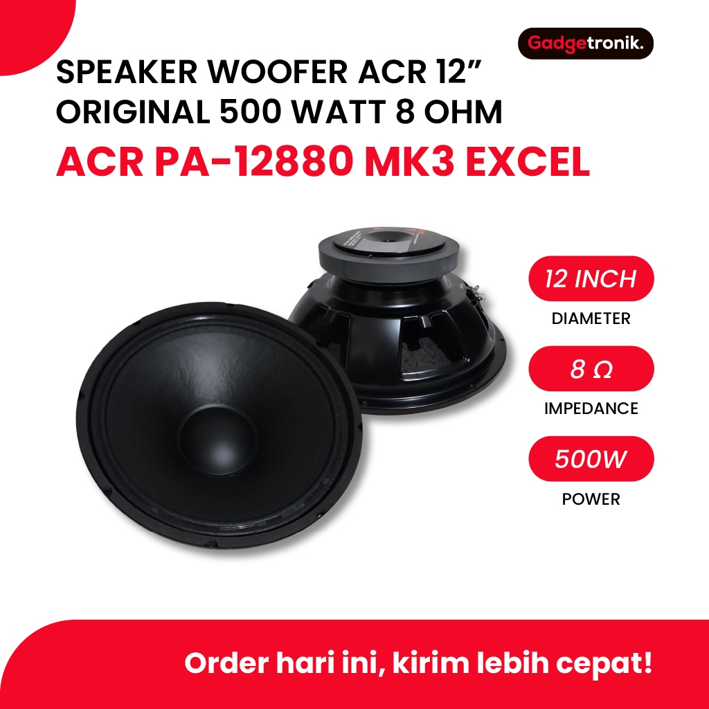 SPEAKER ACR 12 INCH WOOFER PA-12880 MK3 EXCEL 500 WATT 8 OHM HITAM ORIGINAL / SPEKER ACR PA 12880 PA