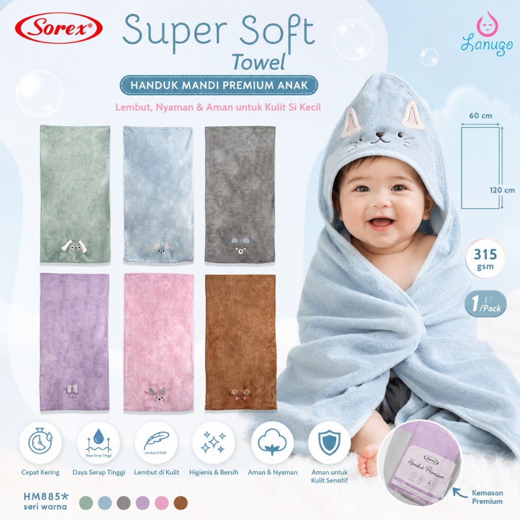 Sorex Handuk Bayi Sorex Handuk Mandi Premium Anak / Dewasa Microfiber Towel Lembut Halus Daya Serap 