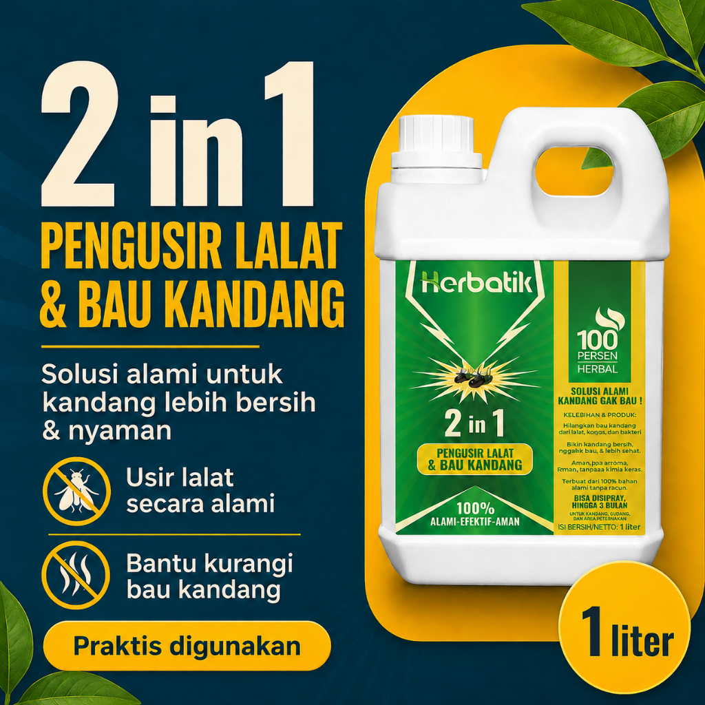 Herbatik Pengusir Lalat & Bau Kandang 1 Liter - Obat Lalat Sapi Kambing Ayam - Penghilang Bau