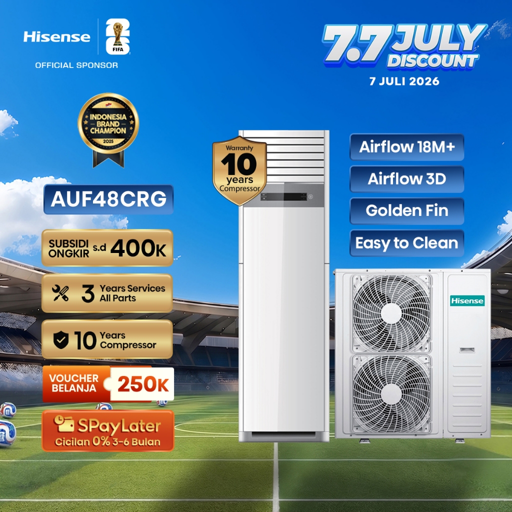 Hisense AC AUF48CRG Inverter 5 PK Floor Standing Air Flow Jarak Hingga 18M Lebih Pendinginan 4D Ruan