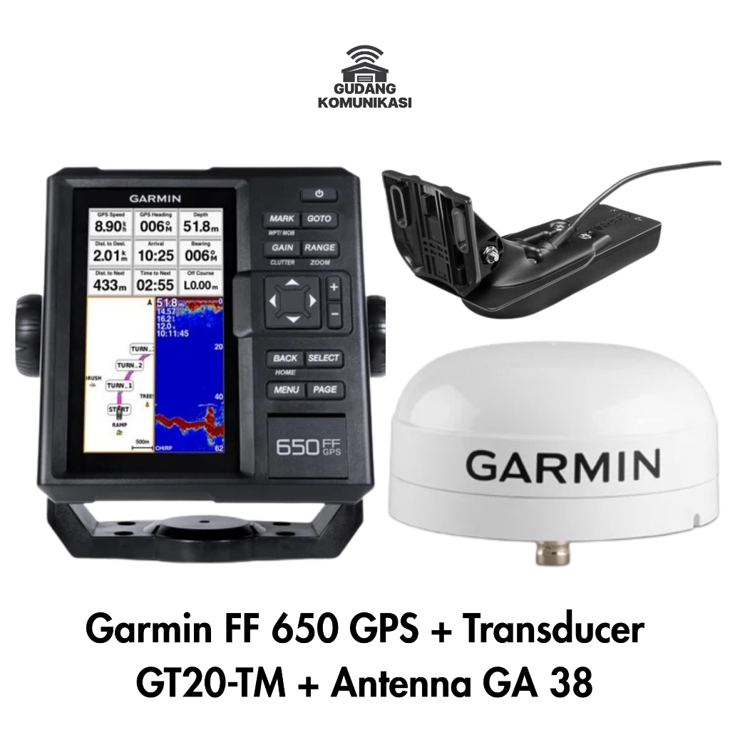 Garmin FF 650 GPS + Transducer GT20-TM + Antenna GA 38 – Fishfinder GPS Original Garansi Resmi 2 Tah