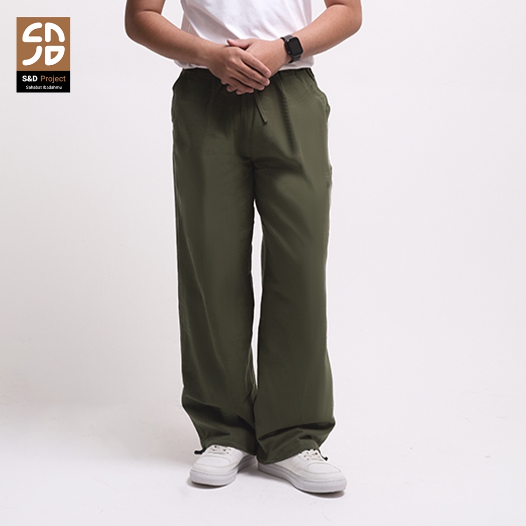 S&D PROJECT Celana Pria Ease Linen Loose Pants Pinggang Karet Drawstring  - Army