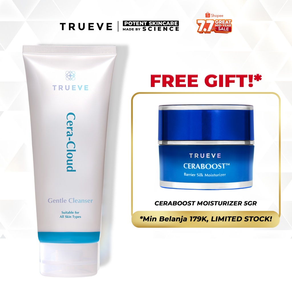 TRUEVE Cera-Cloud Facial Cleanser - Facial Wash Pembersih Wajah untuk Semua Tipe Kulit Anti Keset Ta