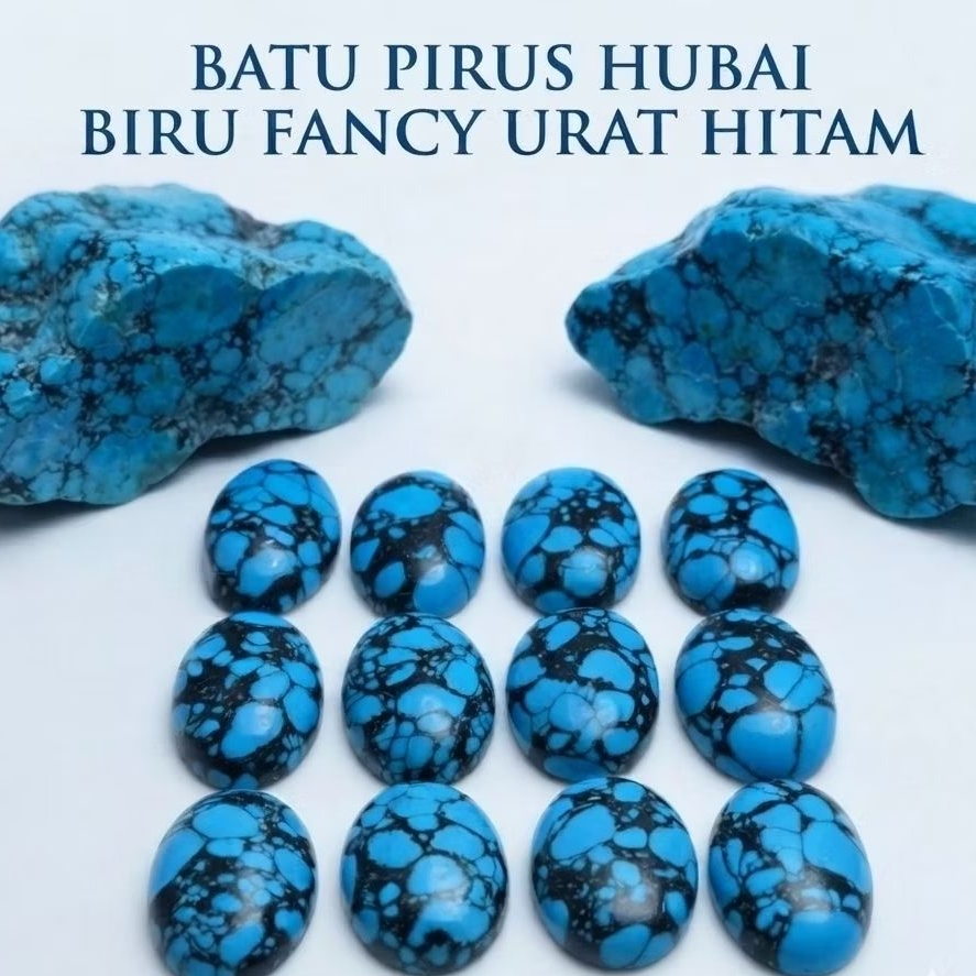 Batu pirus hubai biru fancy urat hitam / pirus biru lawasan