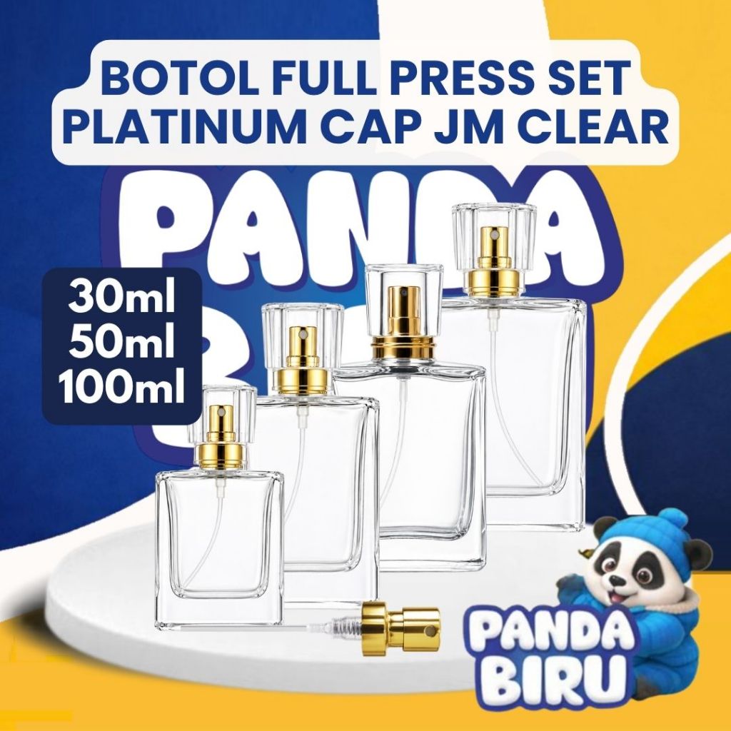 Botol Parfum Full Press Set Platinum Trans Cap JM 30ml 50ml 100ml Bottle Minyak Wangi | Panda Biru