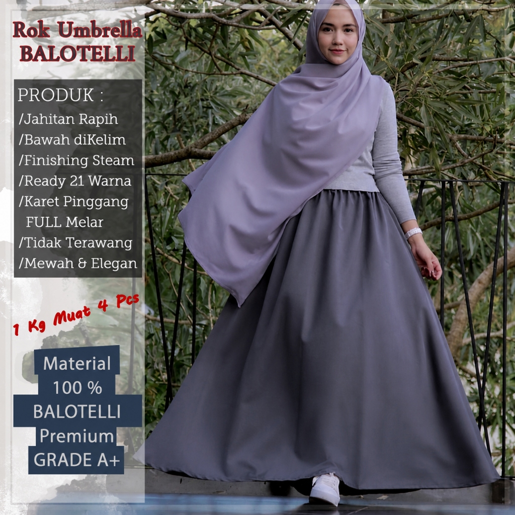 Rok Panjang Polos Baloteli Balotelli Lebar Payung Wanita (Produsen Rok Wolfis Baloteli Amunzen)