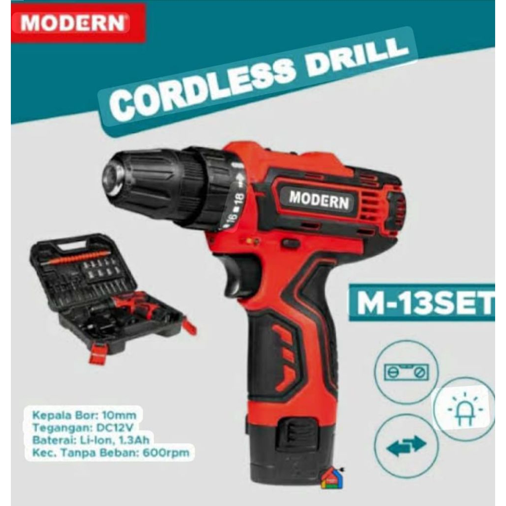 Bor Baterai Modern M-13 SET 10mm - Cordless, Reversible, Torsi 18