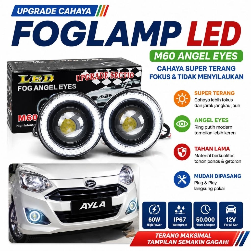 Foglamp LED 89MM Mobil Toyota Avanza Xenia Agya Ayla Calya Sigra Angel Eyes