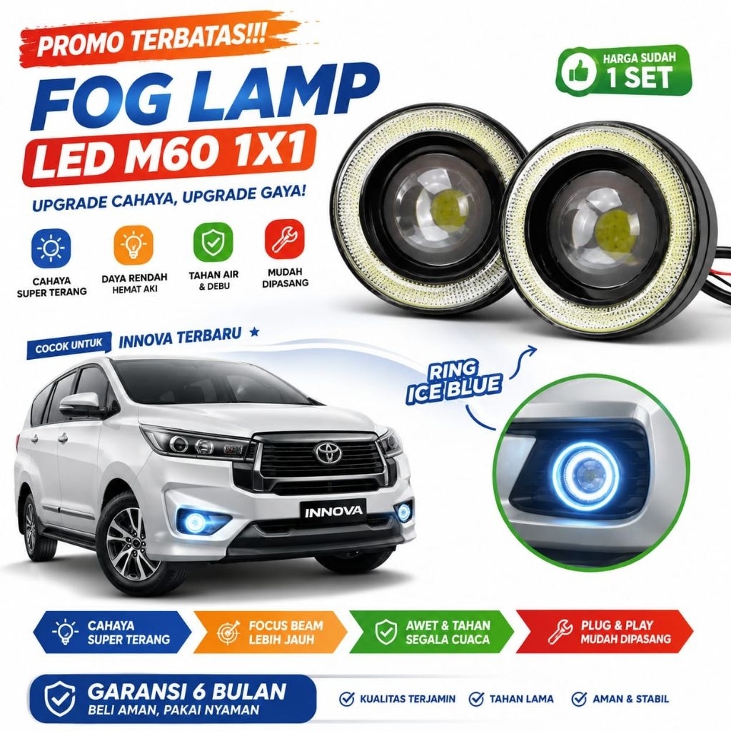 Lampu Foglamp Angel Eyes 89MM Toyota Avanza Innova Rush Fortuner LED Projector