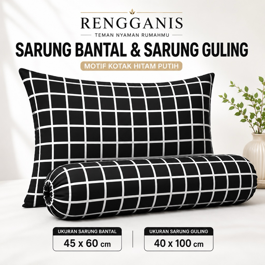 sarung bantal dan guling kotak hitam sarung bantal tidur sarung guling rengganis premium halus lembu