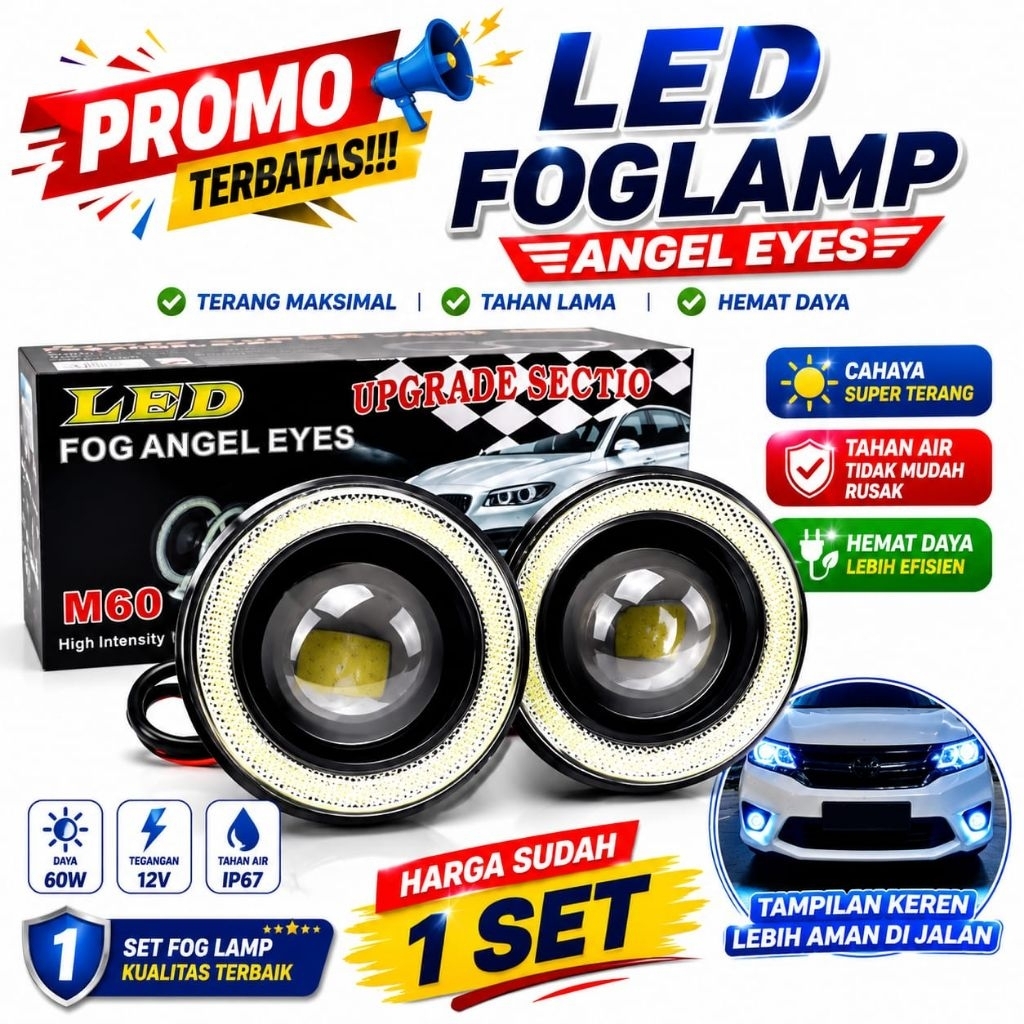 Foglamp Angel Eyes LED Mobil 89MM Toyota Avanza Calya Agya Daihatsu Sigra Ayla