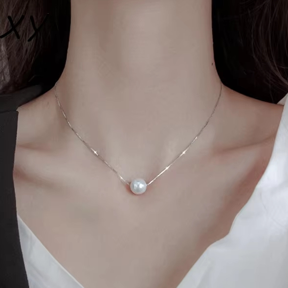 Kalung Moci Titanium Mutiara Asli Liontin Mutiara Air Laut Bulat Asli bersertifikat Liontin Korea