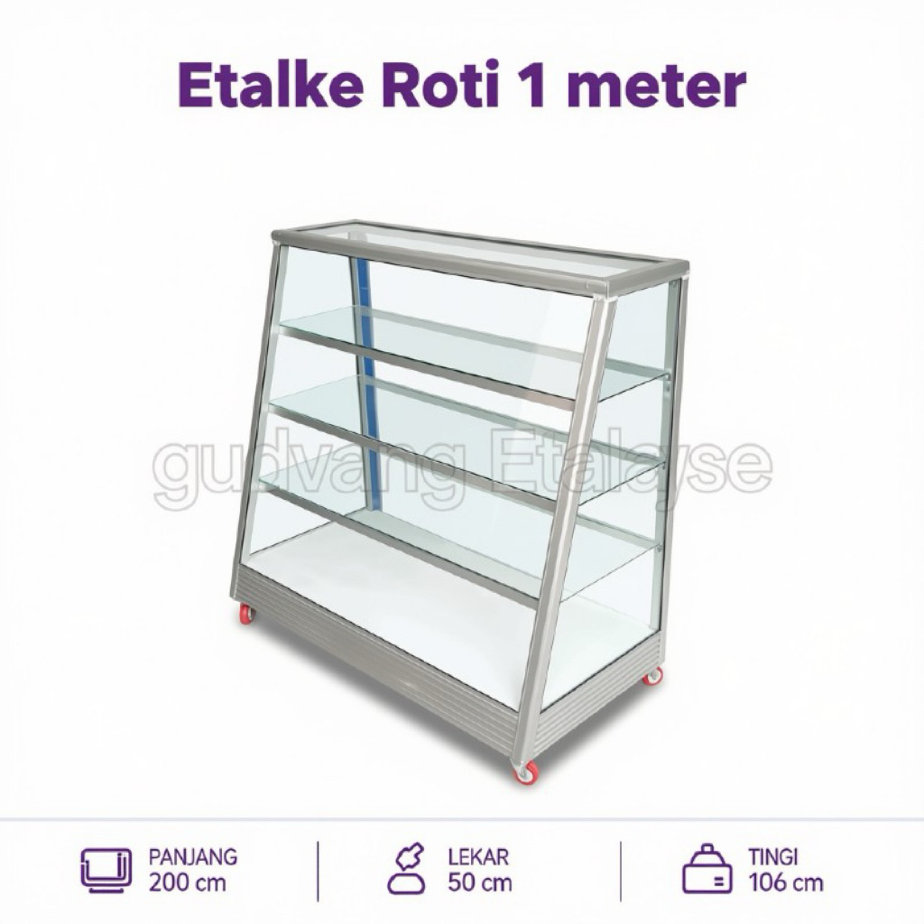 Etalase Kaca Alumunium Roti 1 Meter -Etalase Roti