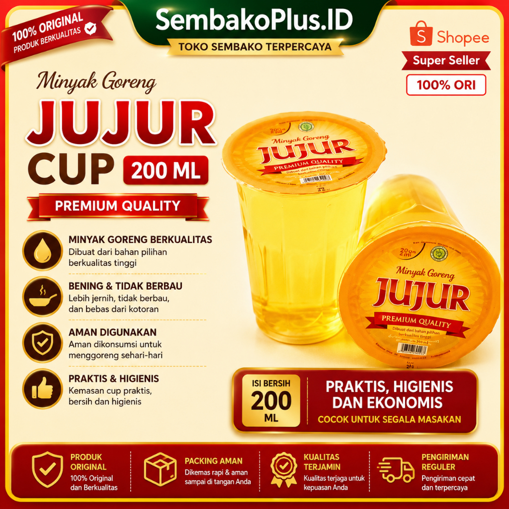 Minyak Goreng Jujur Gelas 200ml Kemasan Cup Refill Sembako Murah Karton Dus Isi 48 Pcs Grosir