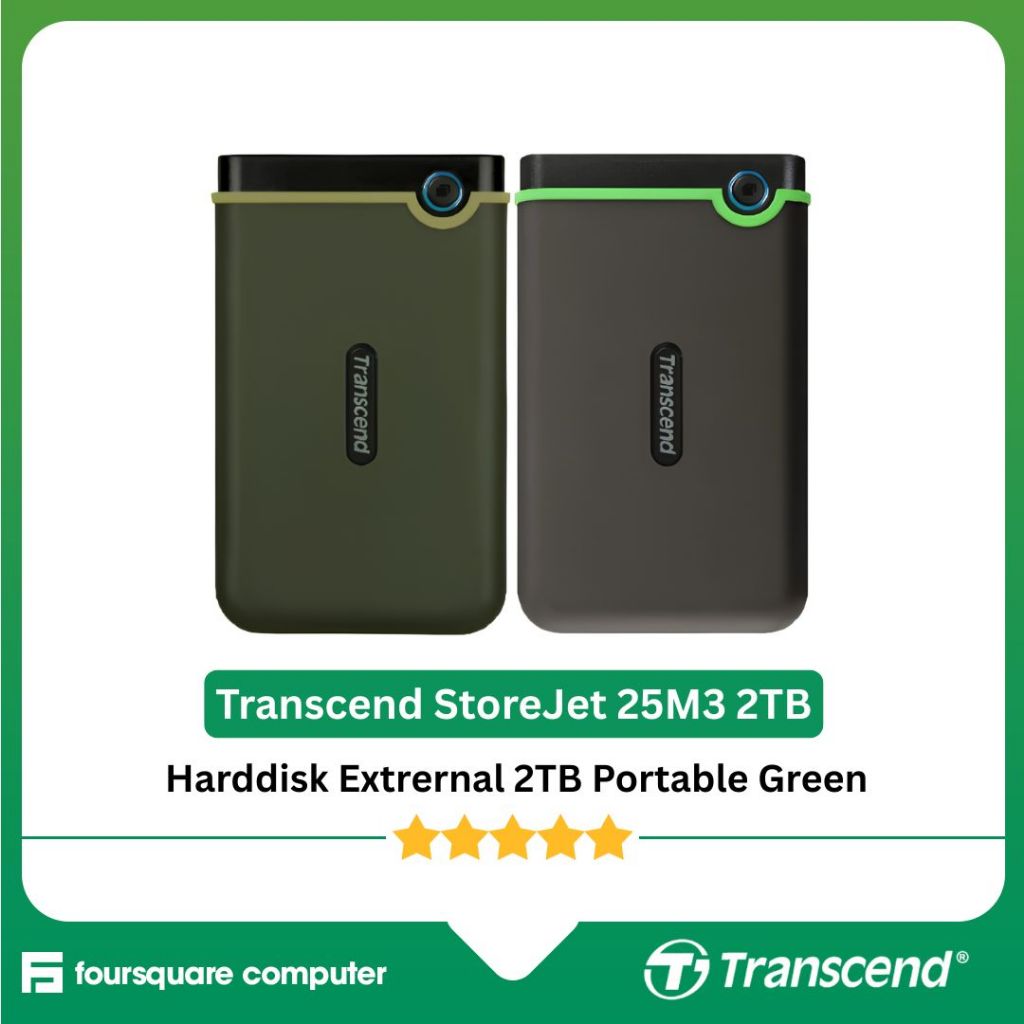 Transcend Harddisk Extrernal 2TB StoreJet 25M3 HDD Portable 2 TB Green Garansi Resmi