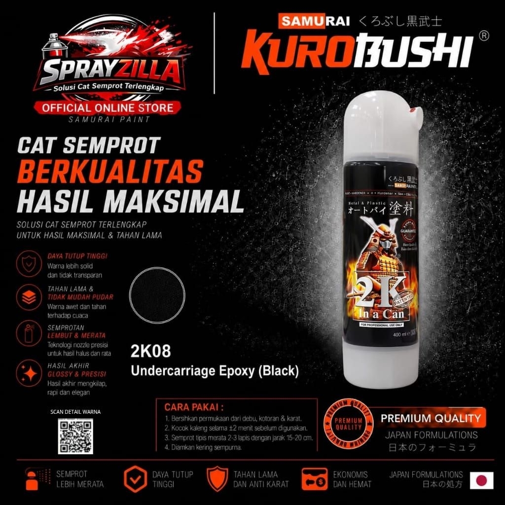 Samurai Paint Epoxy 2K08 Undercarriage Epoxy Black #2K08 Cat Aerosol Kualitas Kompresor