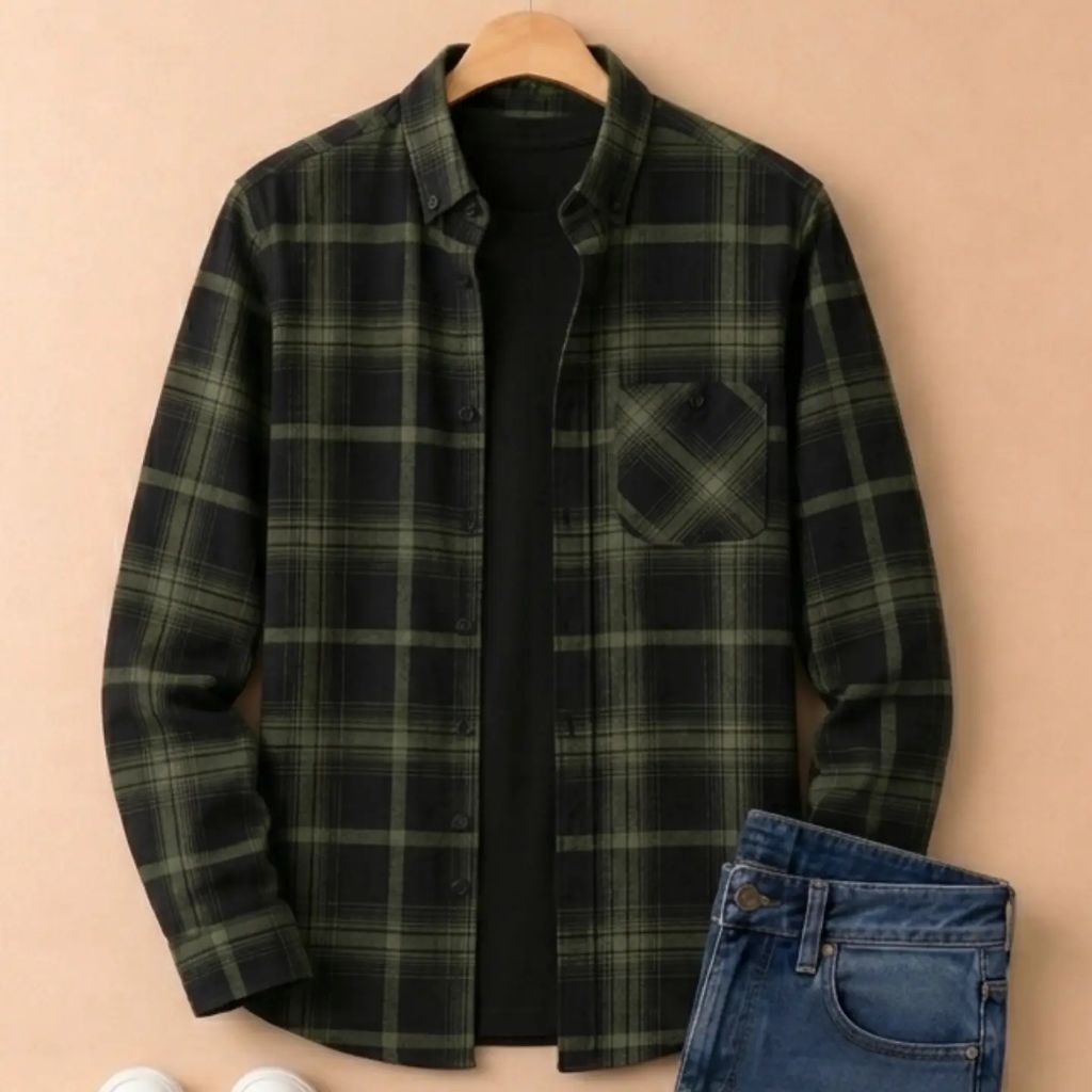 F2D Kemeja Flanel Dark Blue Cream Best Seller / flanel/hem pria/ flanel pria/ kemeja flanel/ eighty 