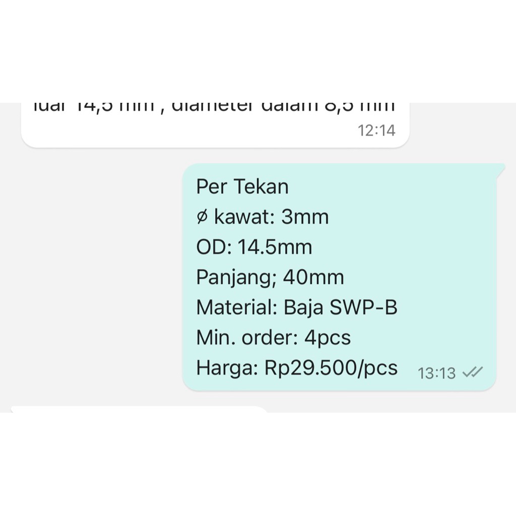 Per Spring Pegas Tekan OD 14,5mm Kawat 3mm Panjang 40mm Baja