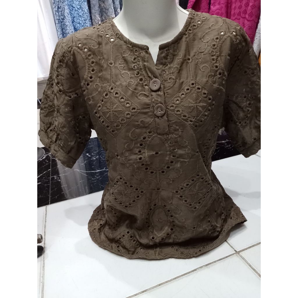 [NEW] [PRODUK BARU] BLOUSE KATUN BOLONG TEBAL LEHER V WARNA BATA TERAKOTA KUNING PUTIH BAHAN TEBAL B