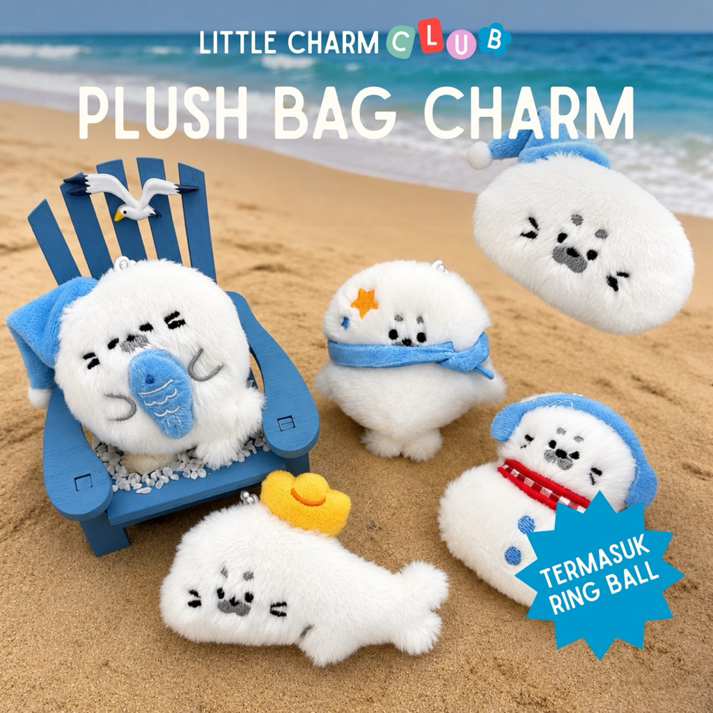 Littlecharmclub Bag Charm Lucu Keychain Aesthetic Gantungan Kunci Boneka Gantungan Tas Blue Seal