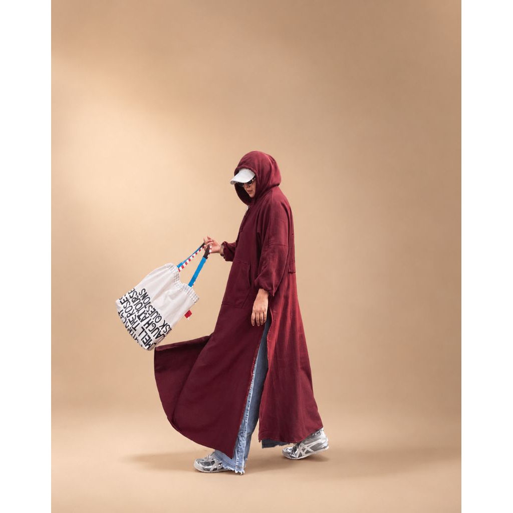 Abaya Sweet Hoodie Muslim Nyaman Batwing Lembut Kantong Panjang Santai untuk Wanita Gamis Bahan Adem