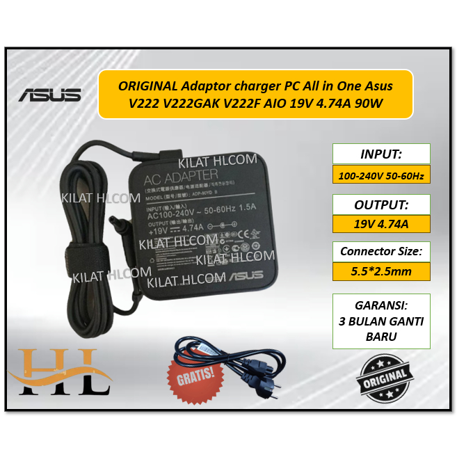 ORIGINAL Adaptor charger PC All in One Asus V222 V222GAK V222F AIO 19V 4.74A 90W