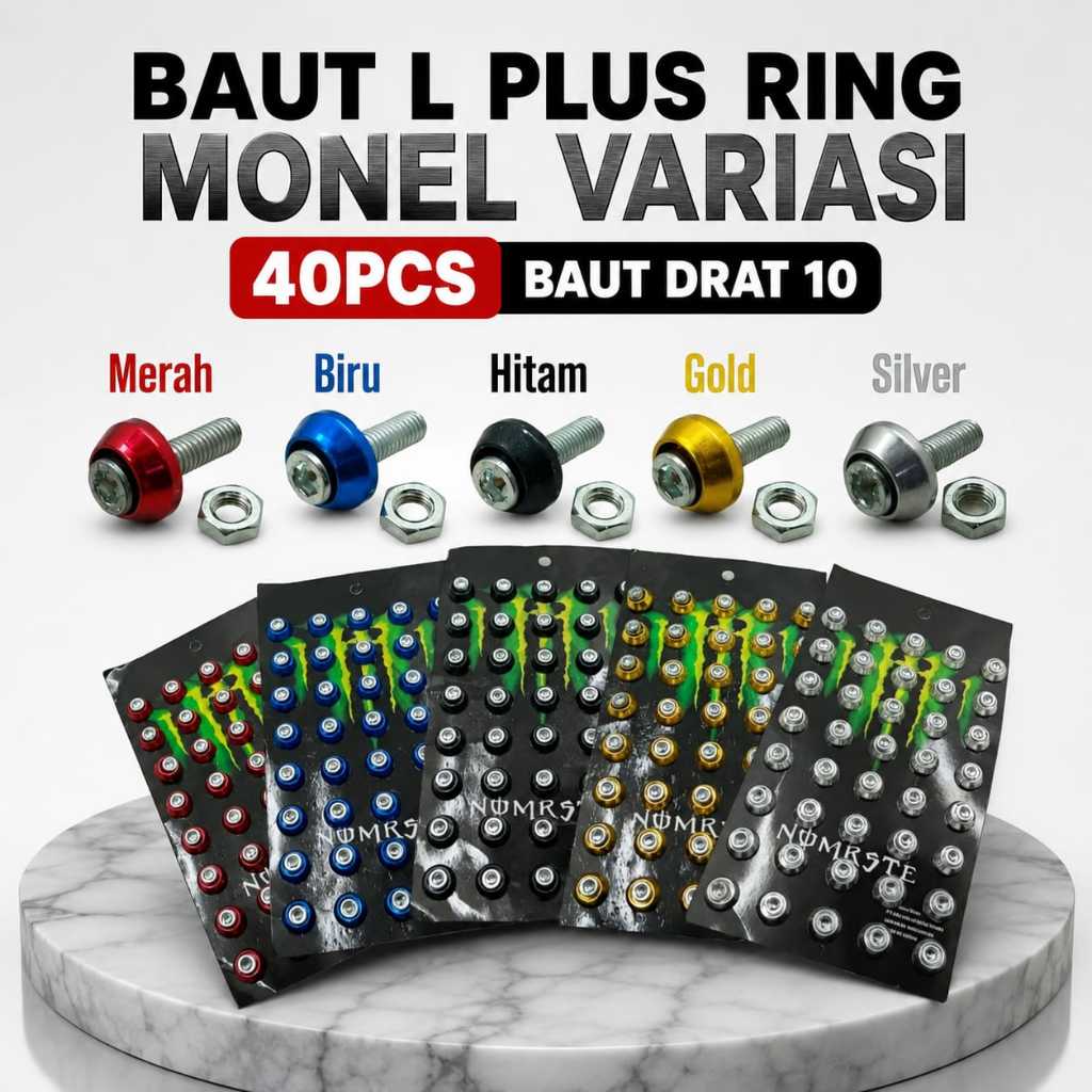 Baut Variasi Baut L + Ring Monel Variasi / Baut Variasi 40 PCS BAUT 10 UNIVERSAL