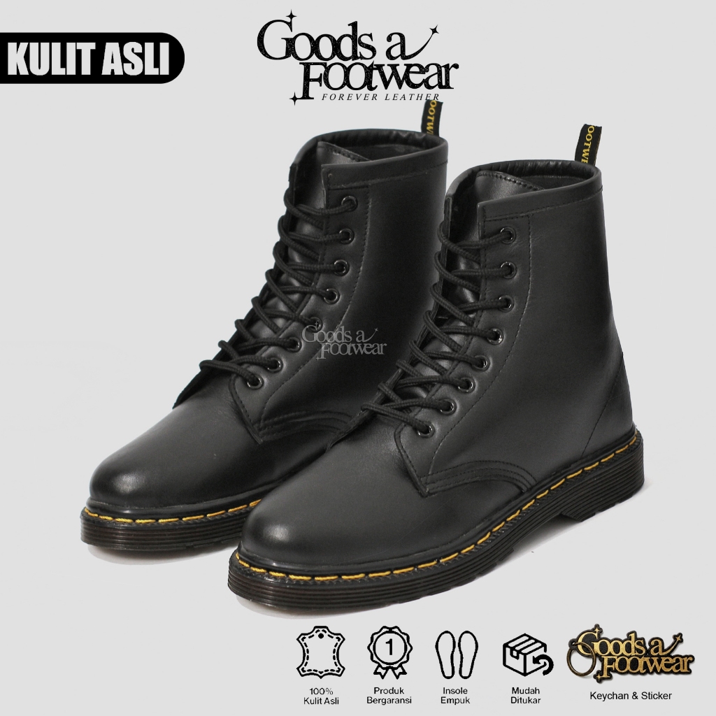 GOODS A FOOTWEAR Firlo - Sepatu Boots Docmart Tinggi Pria 8 hole Kulit